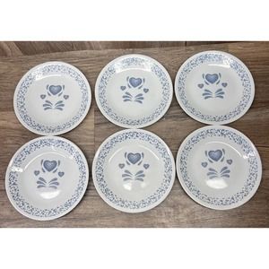 Set of 6 Corelle Blue Hearts Sponge Bread and Butter Dessert Plates 6 3/4"